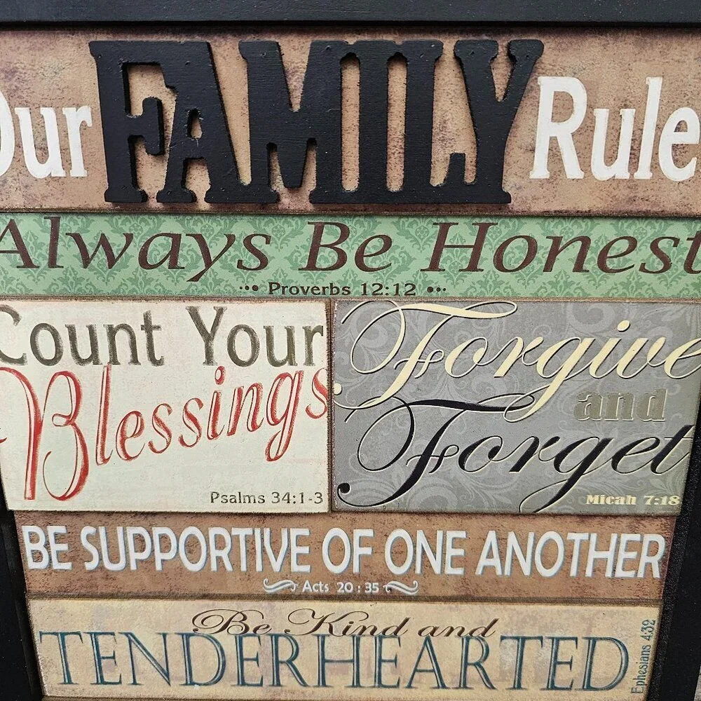 Family Rules Inspirational Wall Art Black Framed Decor Picture Sign